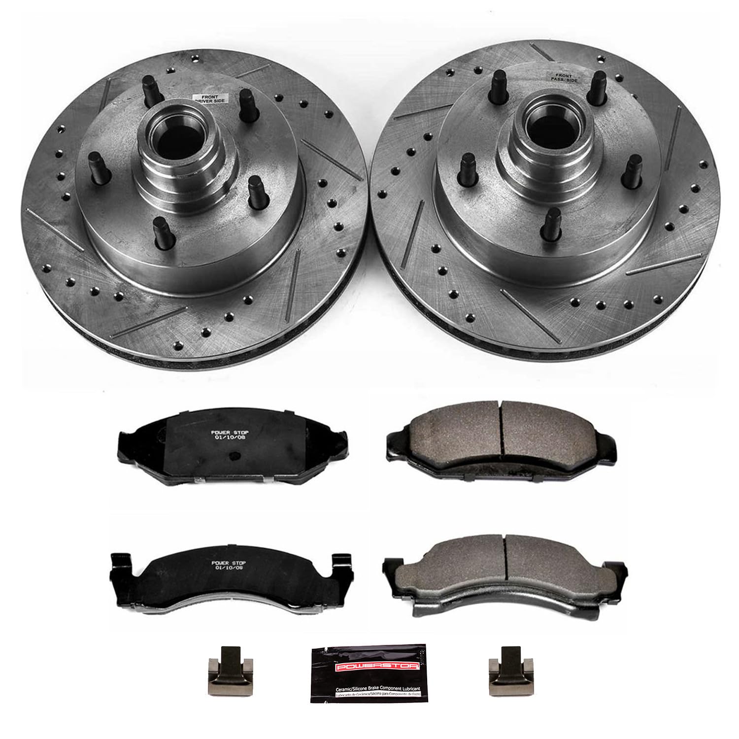 Power Stop K1766 Z23 Carbon Fiber Brake Pads with Drilled & Slotted Brake Rotors Kit For Ford E-150 Econoline, Ford E-150 Econoline Club Wagon, Ford F-150 [Model Specific]
