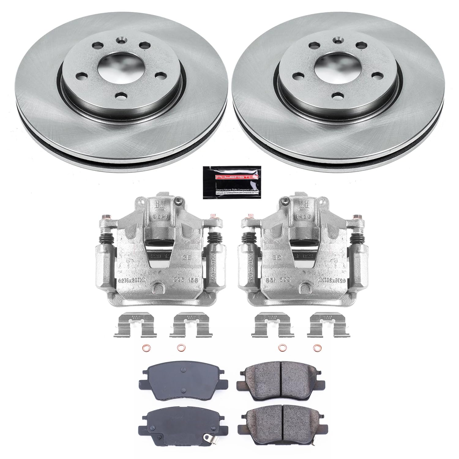 Power Stop KCOE7399 Front Caliper Brake Kit- Brake Rotors, Brake Pads and Ceramic Brake Calipers For Chevrolet Bolt EV, Chevrolet Cruze, Chevrolet Volt [Model Specific]