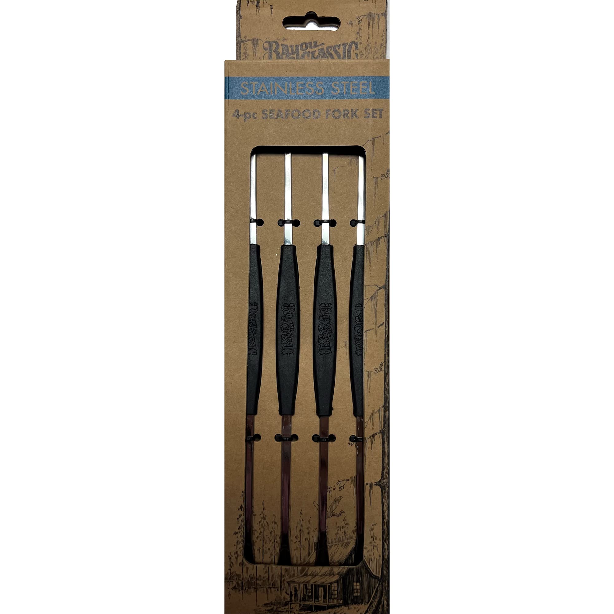 Bayou Classic 300-204 Seafood Fork Set 4-pc Features Fork on One End and A Scoop on The Other Perfect For Oyster Crab Lobster and All Seafood Boils