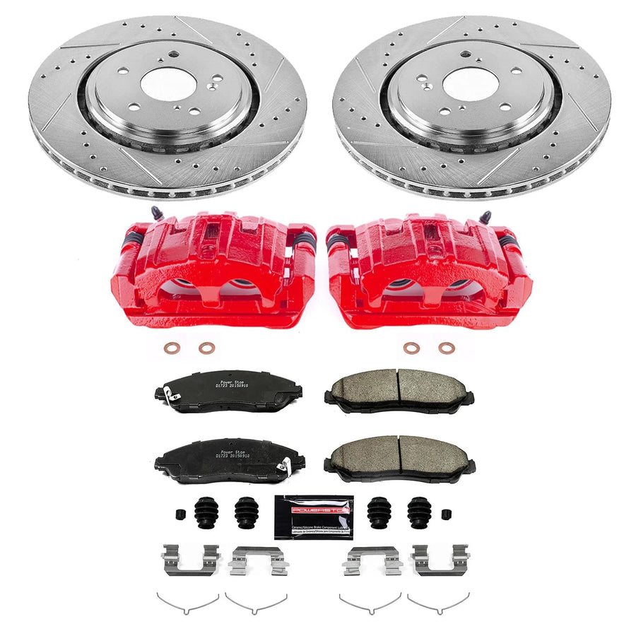 Power Stop Evolution Sport KC6957 Front Caliper Kit-Drilled/Slotted Rotors, Carbon Ceramic Brake Pads, Calipers For Acura MDX 2014-2016 [Model Specific]