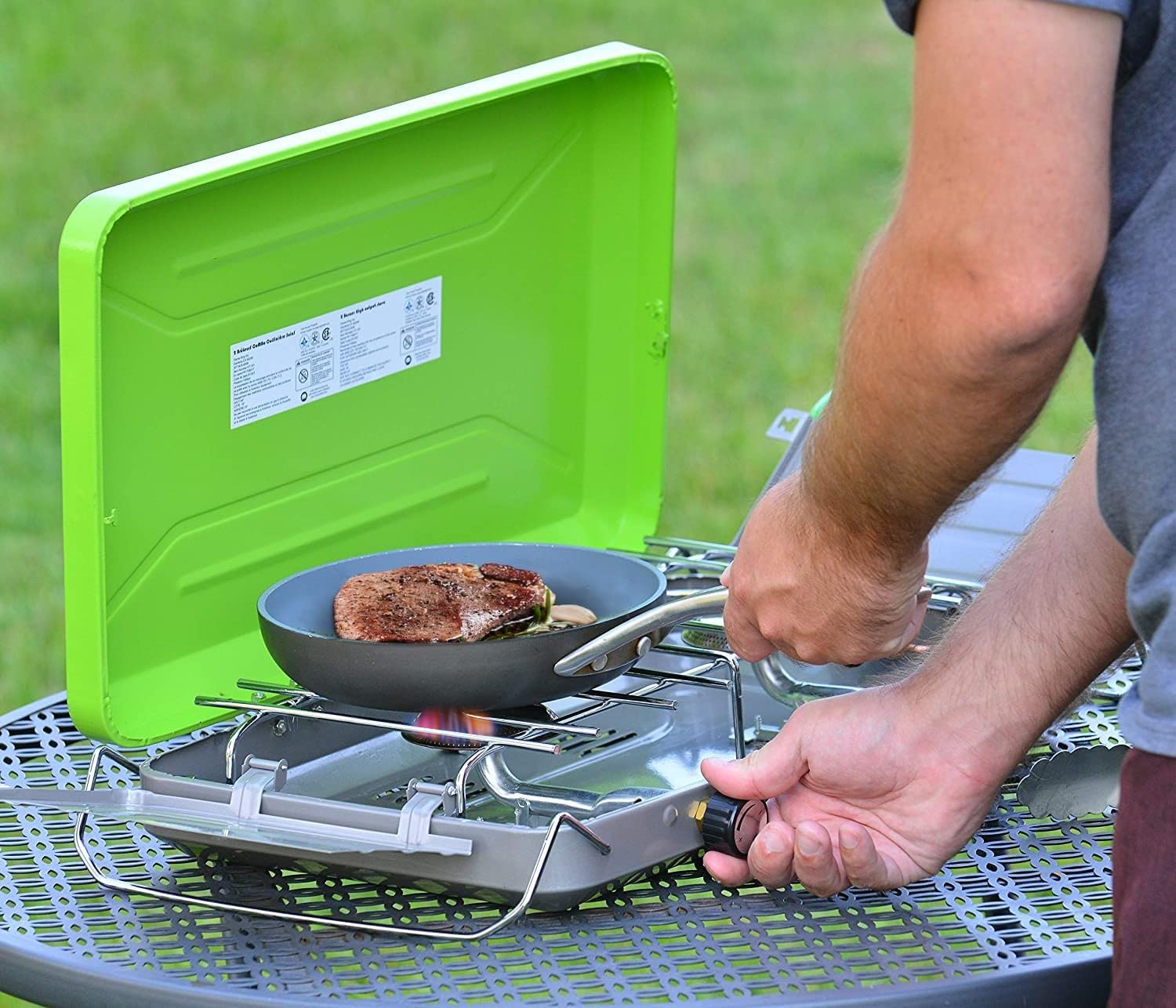 Flame King 2-Burner VT-101 Portable Camping Stove Grill, Great for Outdoor Cooking, Backpacking, Compatible with 1LB Propane Gas Bottle