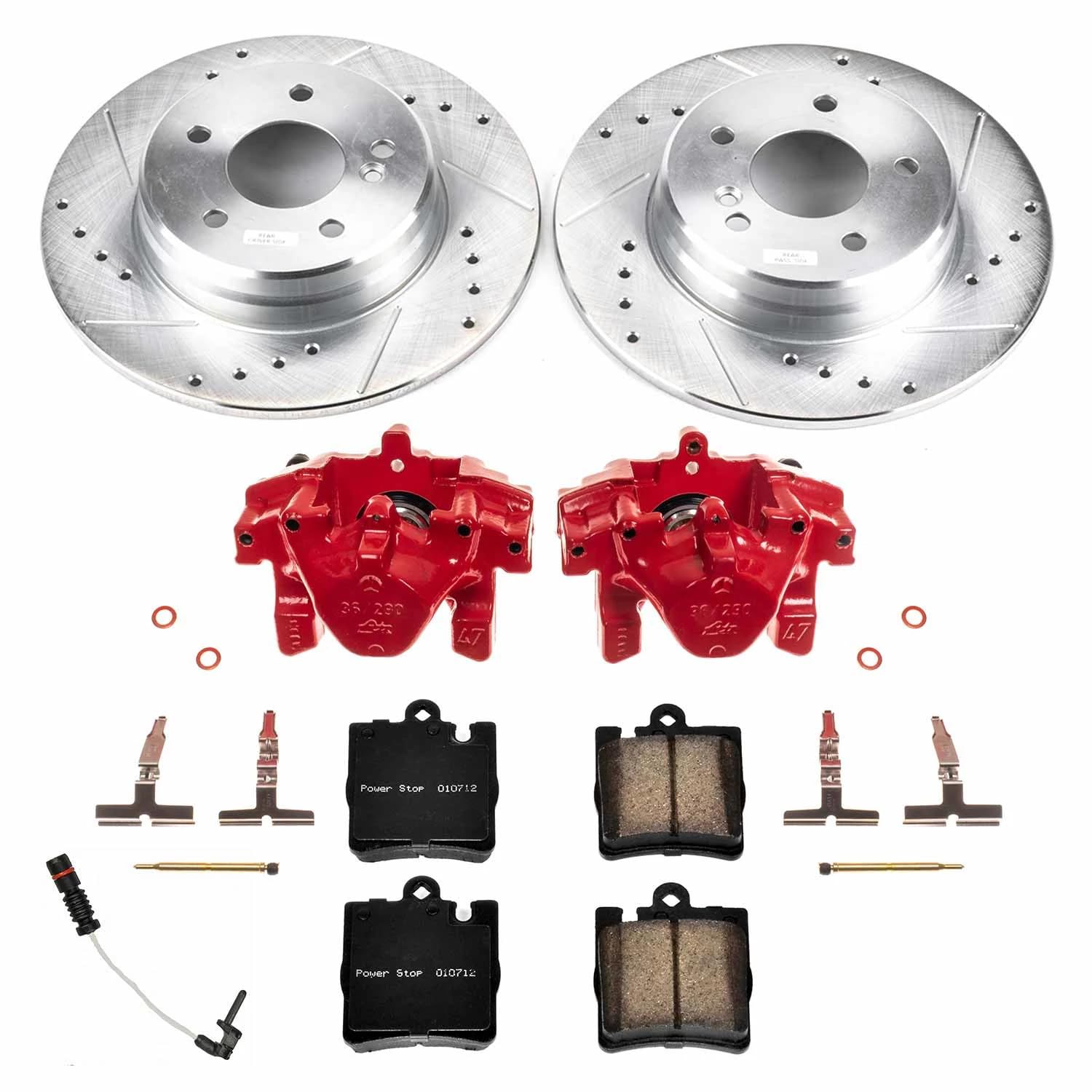 Power Stop Z23 KC6697 Rear Brake Caliper Kit-Drilled/Slotted Rotors, Carbon Ceramic Brake Pads, Calipers For Mercedes-Benz CLK430 2000-2003 [Model Specific]