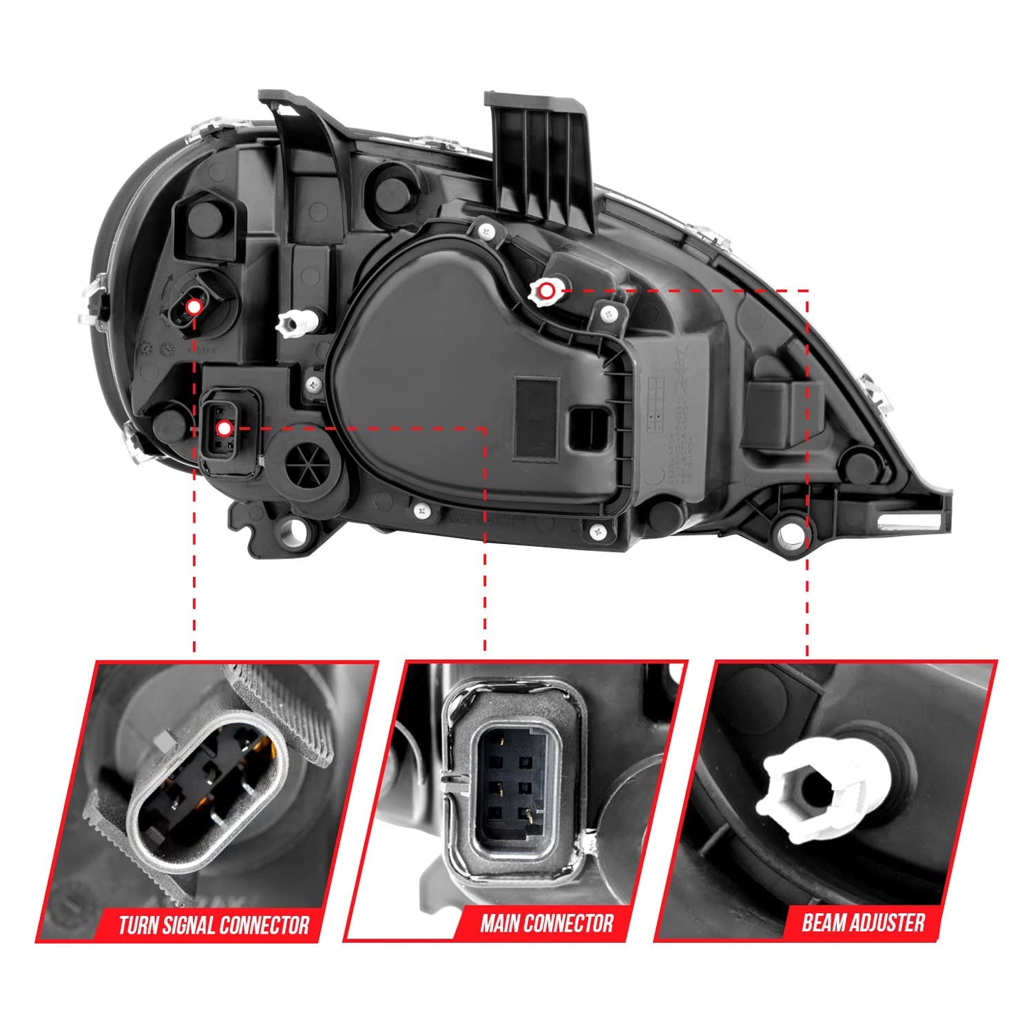 1996-2013 Freightliner Columbia Anzo USA LED Crystal Headlights Black Housing w/Clear Lens (Pair) (131028)