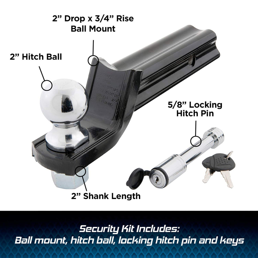 X-Mount TOWSMART Class III, 5,000 lb. Security Kit with 2 in. Drop x 3/4 in. Rise x 1 in. Shank Trailer Hitch Ball Mount, 2 in. Ball, 5/8 in. Locking Pin