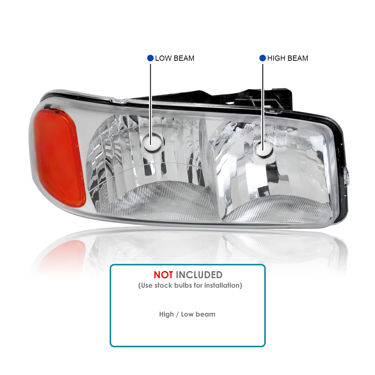 Chrome Headlights SPEC-D TUNING Compatible with 1999-2007 GMC Sierra, Left + Right Pair Headlamp Assembly