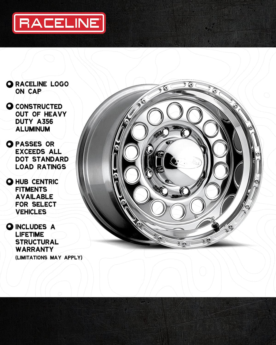 15X10"5X5.5 Bolt Pattern Raceline Wheels 887 ROCKCRUSHER Wheel -47mm Offset/(3.65"B/S) Aluminum Passenger Car Wheels, Full Size Replacement Chrome Car Rims