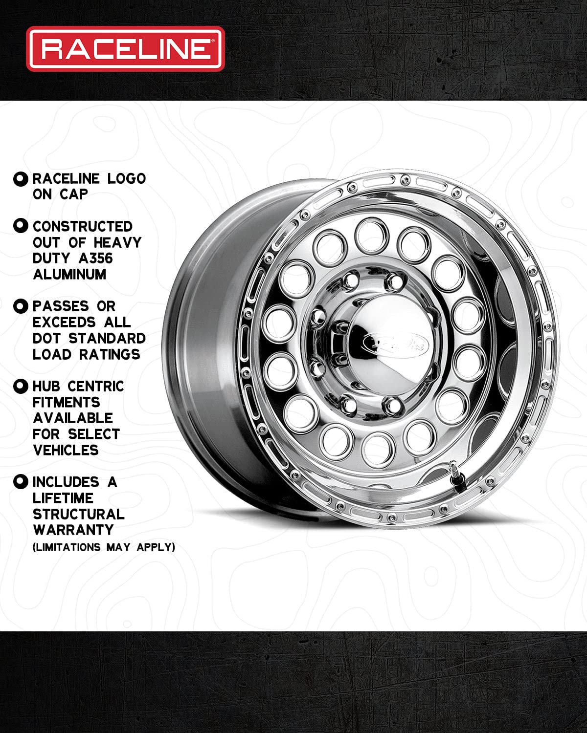 Raceline 887 ROCKCRUSHER Wheels Polished 17X9"5X5 Bolt Pattern 0mm Offset/(5"B/S) Aluminum Passenger Car Rims Full Size Replacement Chrome Car