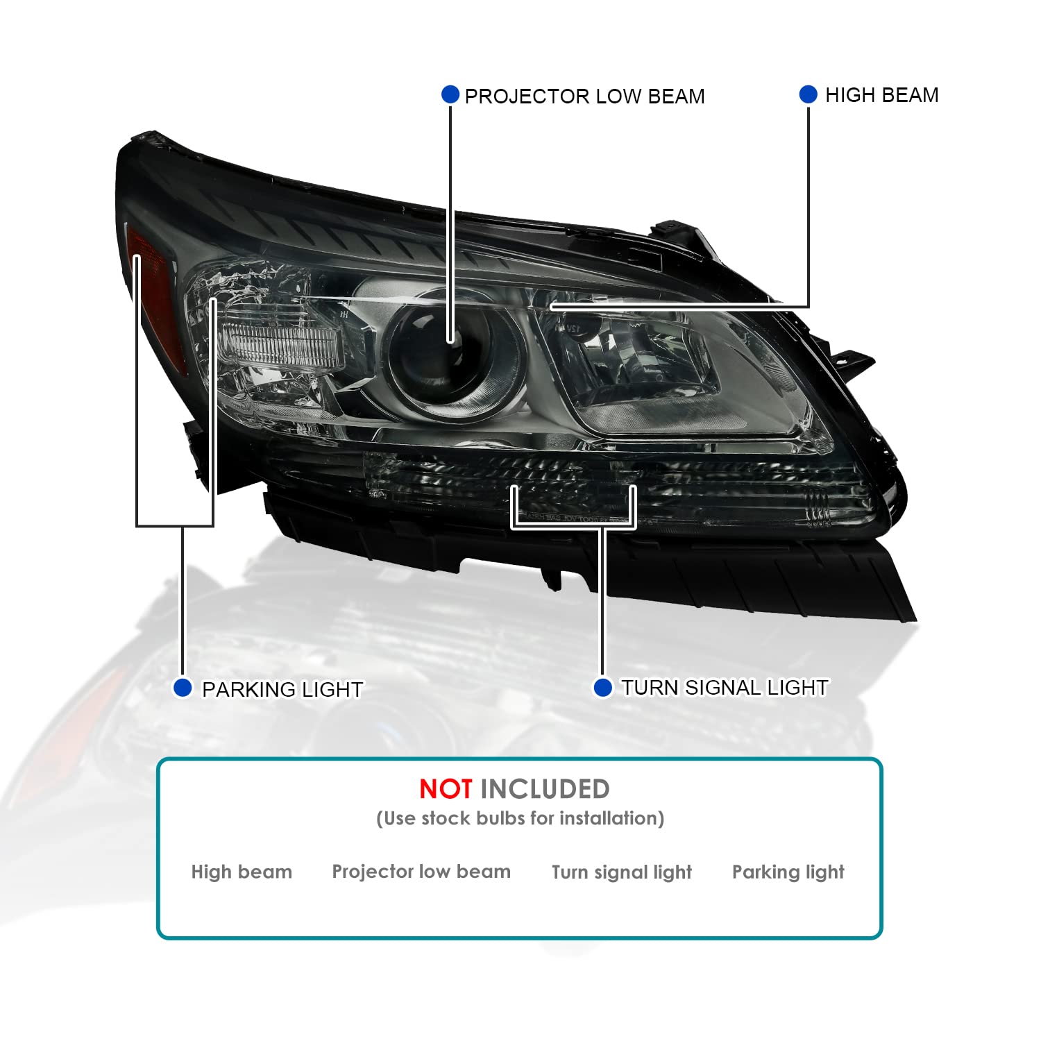 Spec-D Tuning Smoke Halogen Projector Headlights Head Lamps Compatible with Chevrolet Malibu 2013-2015 L+R Pair Head Light Lamp Assembly