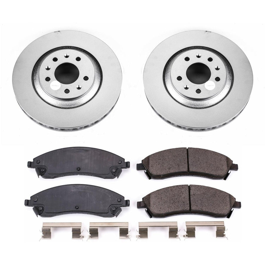 Power Stop Coated Brake Rotor & CRK1429 Ceramic Brake Pads- front For Cadillac CTS 2006-2007, Cadillac STS 2005-2008, Pontiac Bonneville 2004-2005 [Model Specific]
