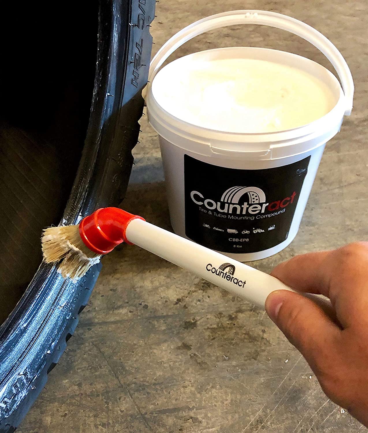 Euro Paste Counteract CBB-EP8KIT Tire/Tube Mounting Compound Bucket Kit with Brush, Petroleum-free Lube/Sealer 16lb for Trucks, Cars, Motorcycles, ATV, UTV, RV, Dirt Bikes, Made in USA