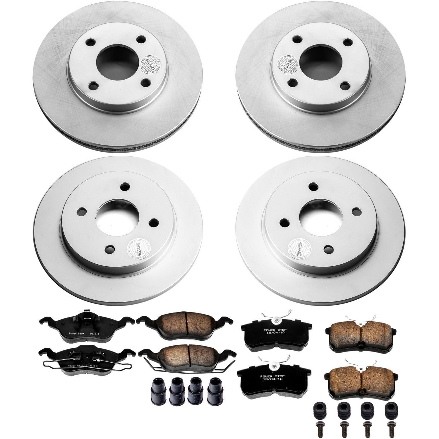 Power Stop Coated Brake Rotor and Ceramic Brake Pads CRK1359- Front & Rear For Ford Focus 2001-2004 [Model Specific]