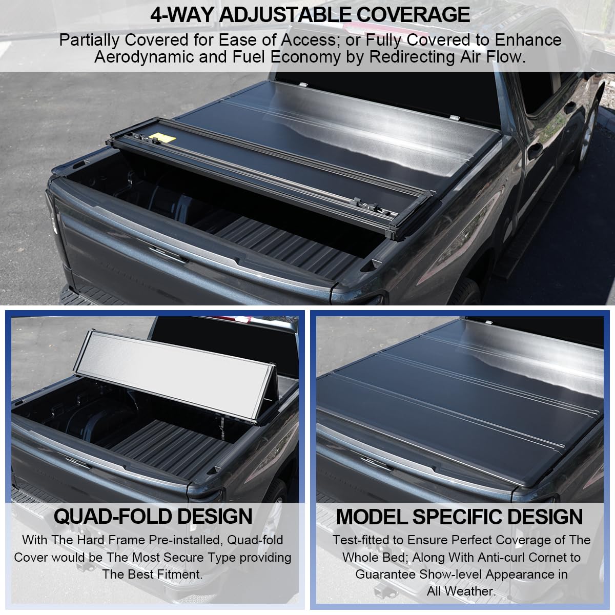 Hard Quad Fold Tonneau Cover Spec-D Tuning Compatible with 2004-2015 Nissan Titan 6'6" Bed W/Or W/Out Utilitrack