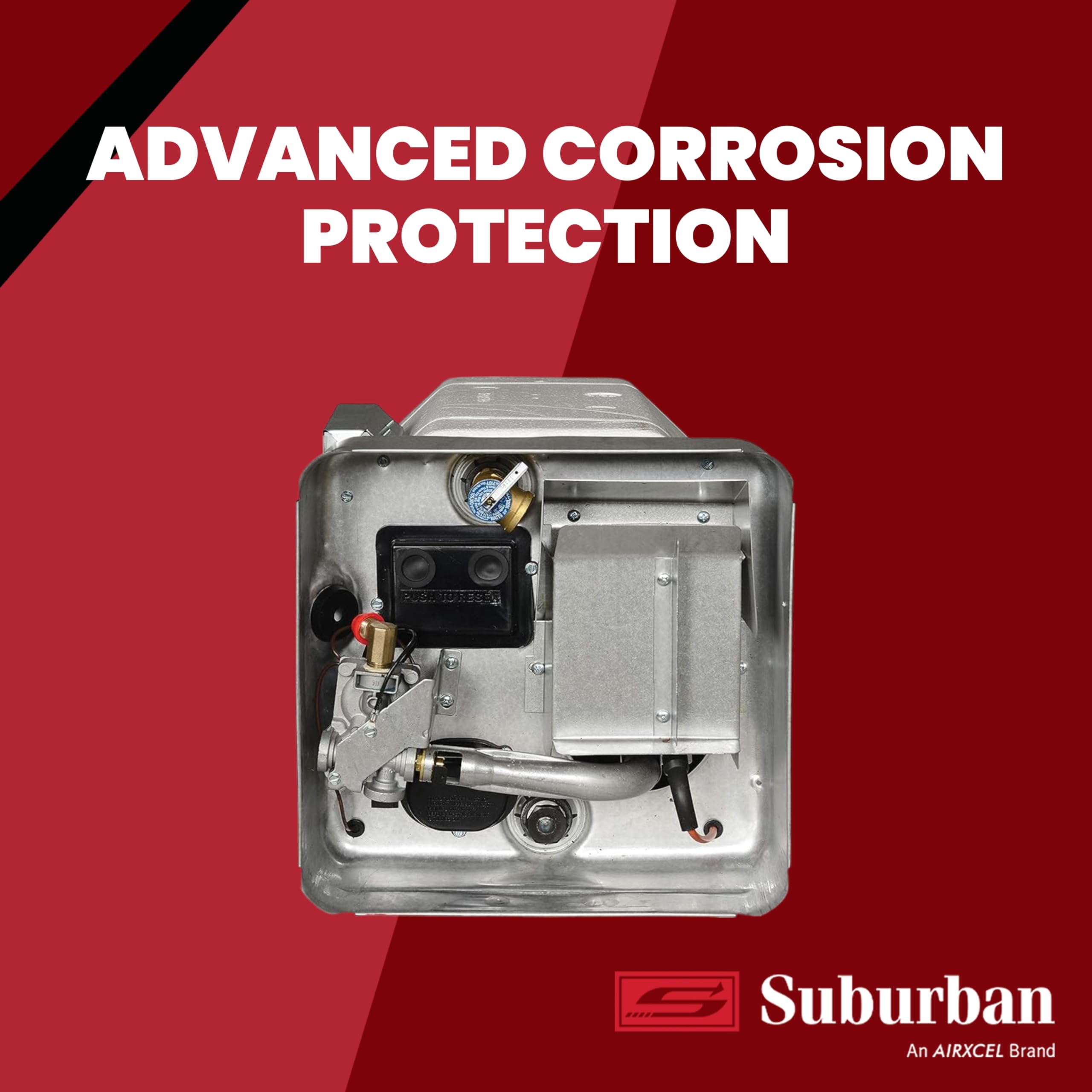 Suburban RV Advantage Tank Water Heater SW10DE - 10 gallon Porcelain Lined Steel Tank with Direct Spark Ignition (DSI) and Incoloy Electric Element (5243A)