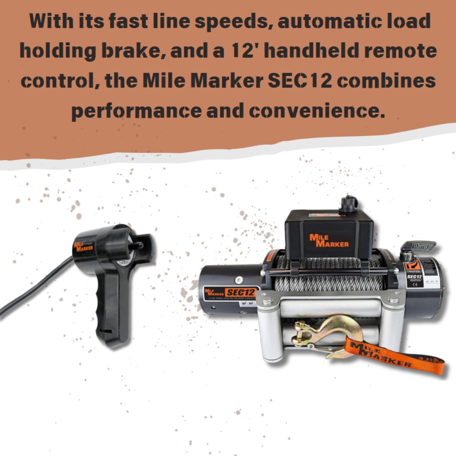 SEC12 Mile Marker 76-50251BW Winch - 12000 lb. Pull Strength - Steel Cable & Roller Fairlead - Built for Tough Terrains - Waterproof - Handheld Remote Controller Included - Withstands Rigorous Use