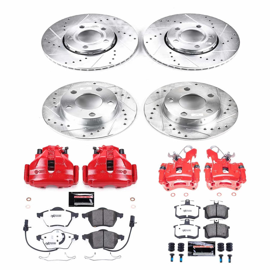 Power Stop Z26 KC530-26 Front and Rear Brake Kit-Drilled/Slotted Rotors, Carbon Ceramic Brake Pads & Calipers For Audi A4 Quattro 1999-2001 [Model Specific]