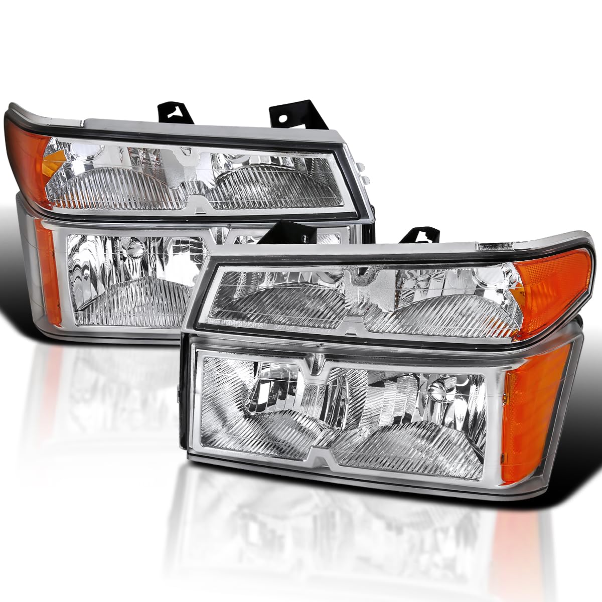 Chrome Housing Clear Lens Headlights + Bumper Lights SPEC-D TUNING Compatible with 2004-2012 Chevy Colorado, GMC Canyon, L+R Pair Head Light Lamp Assembly