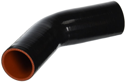 HPS HTSER45-225-250-BLK High Temperature Silicone 4-ply Reinforced 45 degree Elbow Reducer Coupler Hose, 55 PSI Maximum Pressure, 4" Leg Length on each side, 2-1/4" > 2-1/2" ID, Black