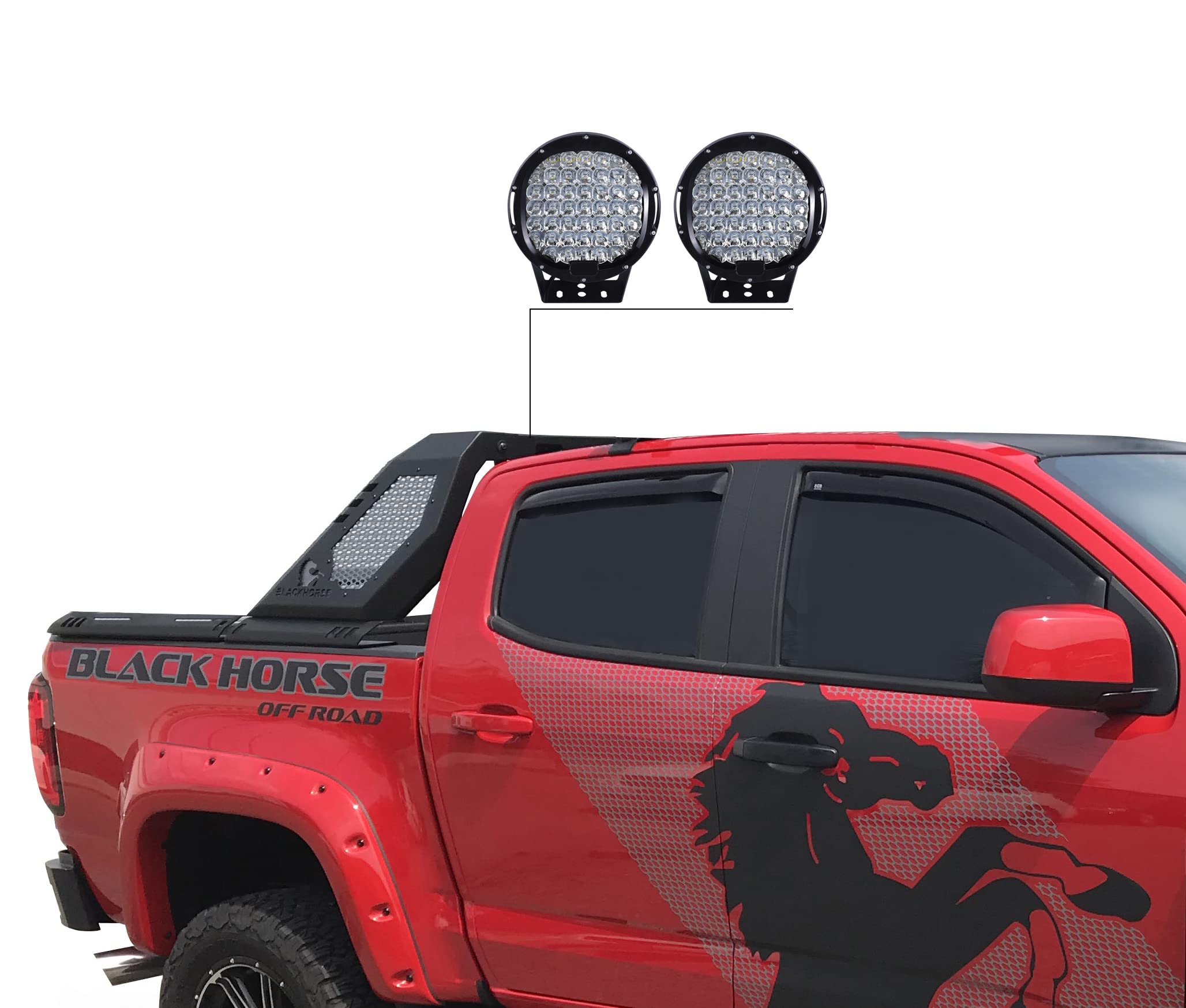 Vigor Roll Bar Black Incl.Set of 9" Black Round led Light Modular Black Compatible with 2015-2022 Chevrolet Colorado|2015-2022 GMC Canyon-VIRB05B-PL69B