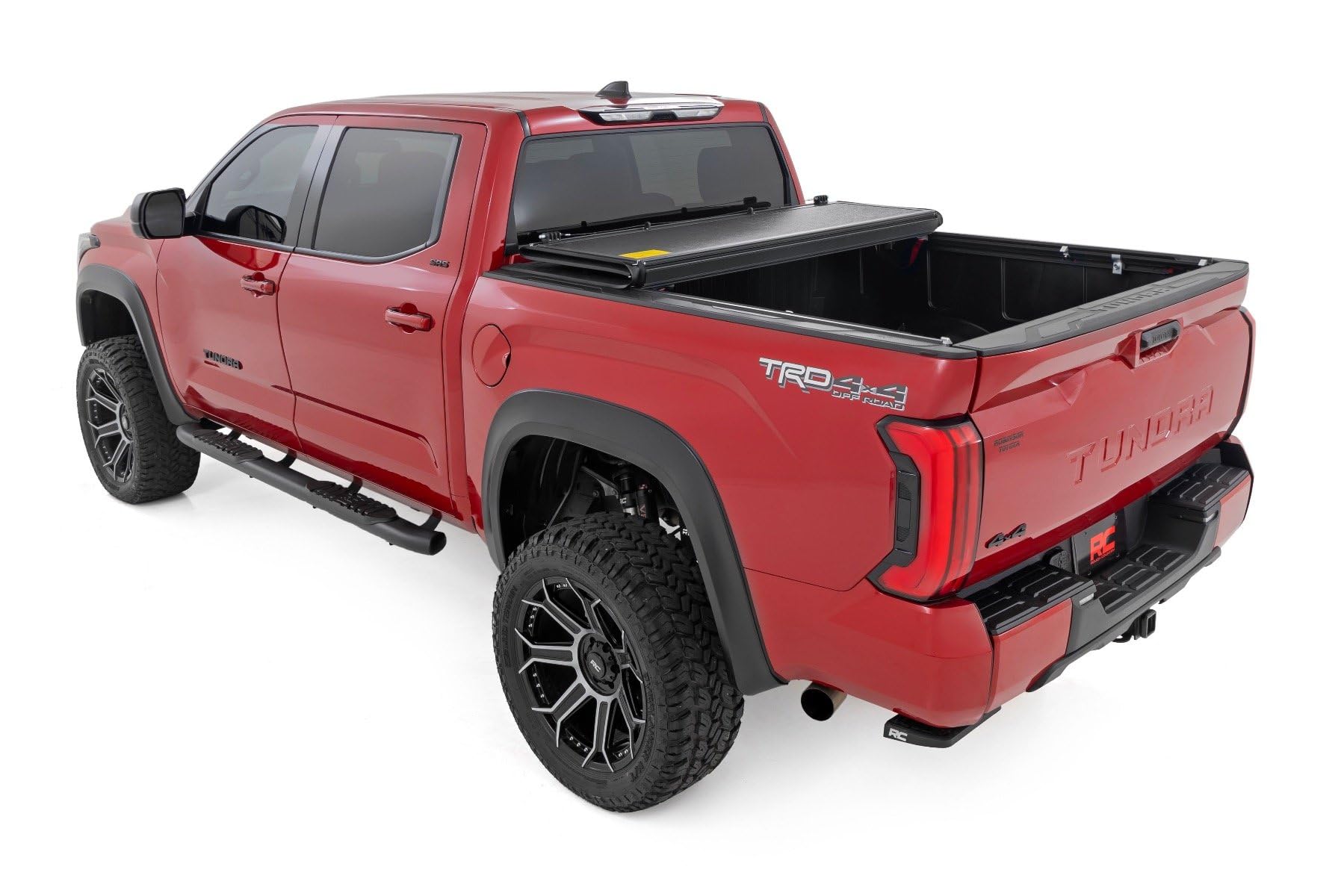 Hard Tri-Fold Tonneau Cover Rough Country for Toyota Tundra (2022-2026) - Low-Profile Aluminum Truck Bed Cover, Fits 5'7 Bed w/Cargo MGMT