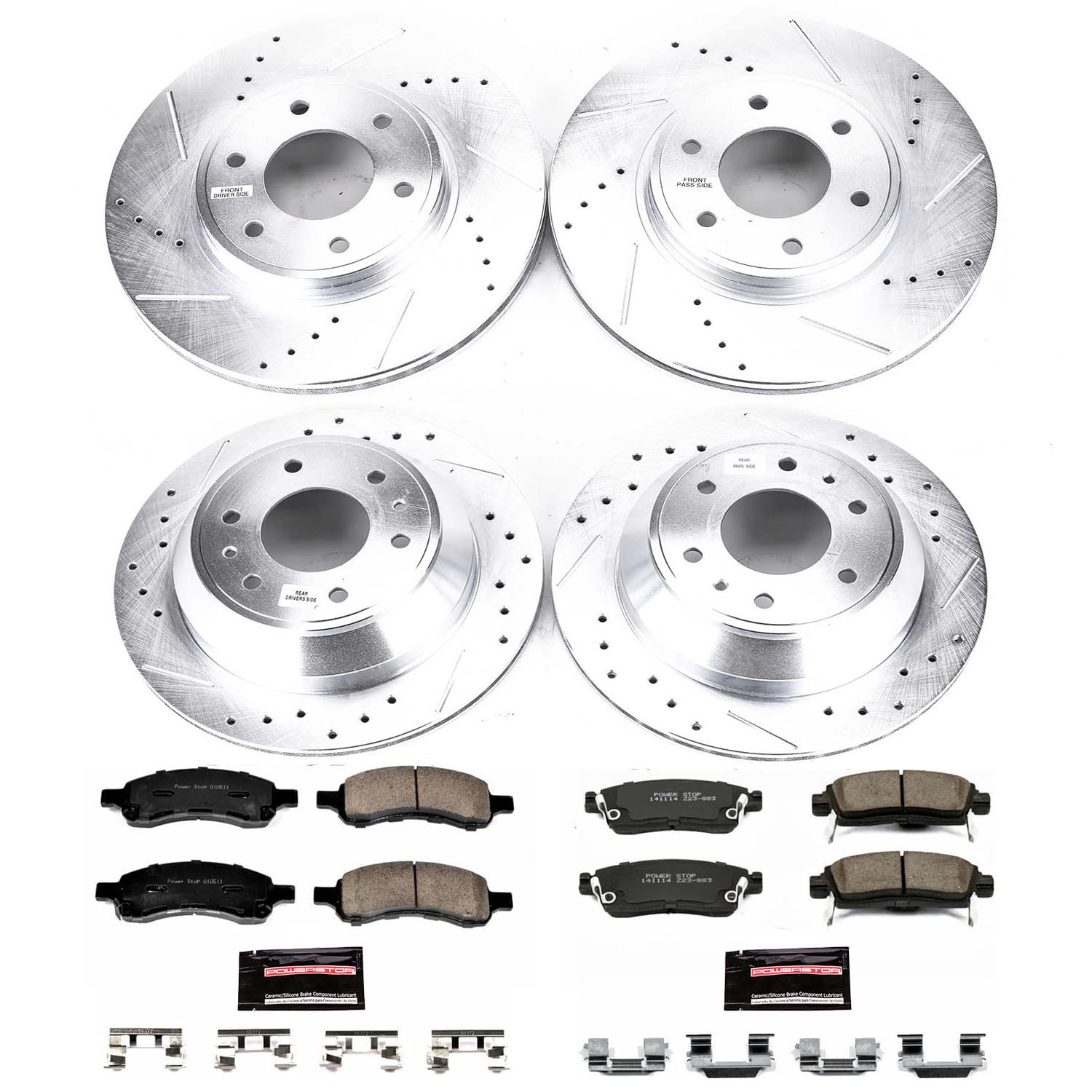 Power Stop K1454 Z23 Carbon Fiber Brake Pads Front and Rear with Drilled & Slotted Brake Rotors Kit For Chevrolet Trailblazer 2006-2009, Saab 9-7x 2008-2009 [Model Specific]