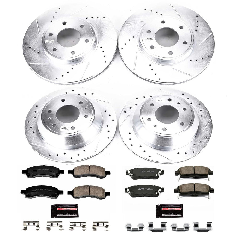 Power Stop K1454 Z23 Carbon Fiber Brake Pads Front and Rear with Drilled & Slotted Brake Rotors Kit For Chevrolet Trailblazer 2006-2009, Saab 9-7x 2008-2009 [Model Specific]