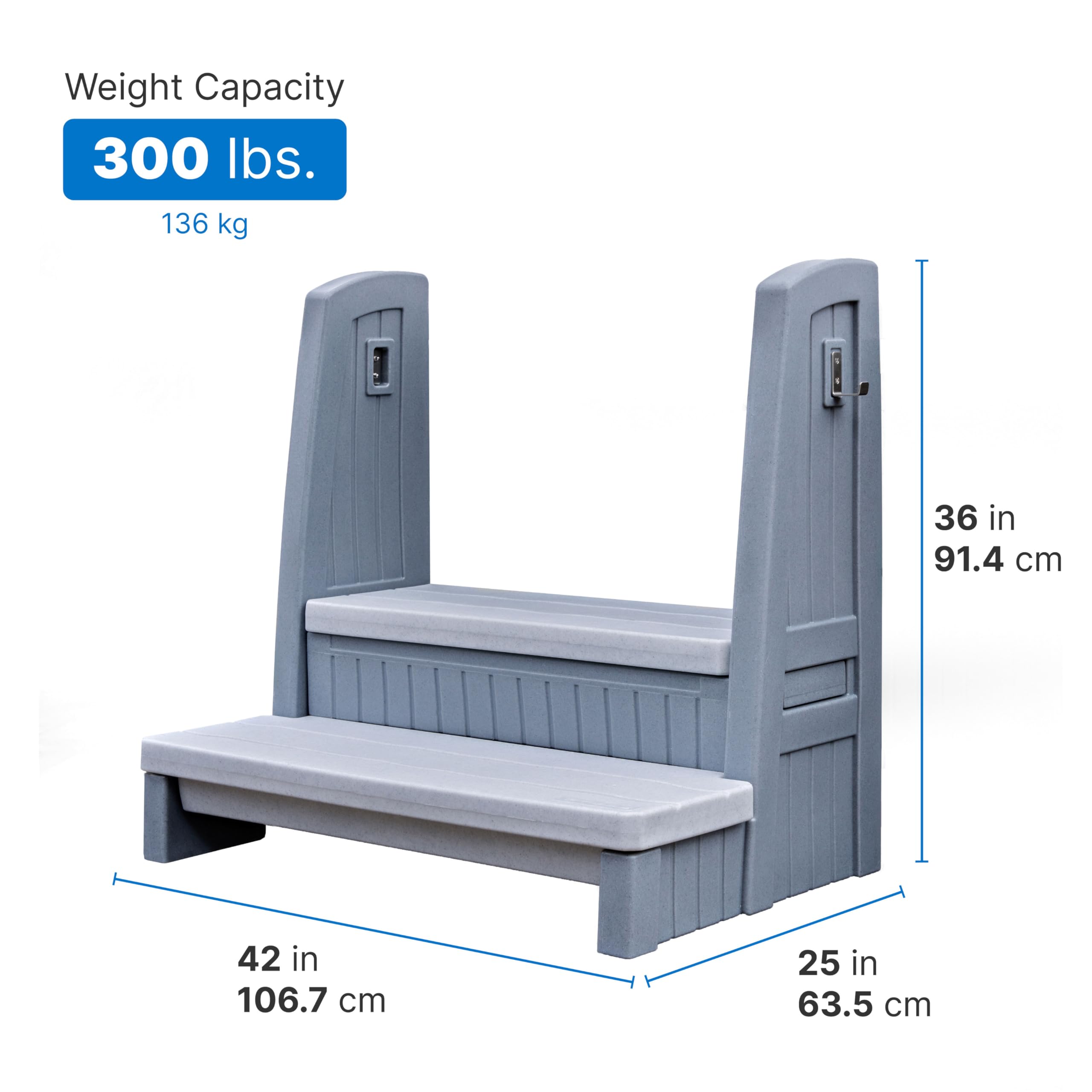 Step2 Storage Hot Tub Steps with Handrails, 2-Step Stool, Waterproof Stairs for Outdoor/Indoor Pool or Jacuzzi, Made of Durable Plastic, Gray