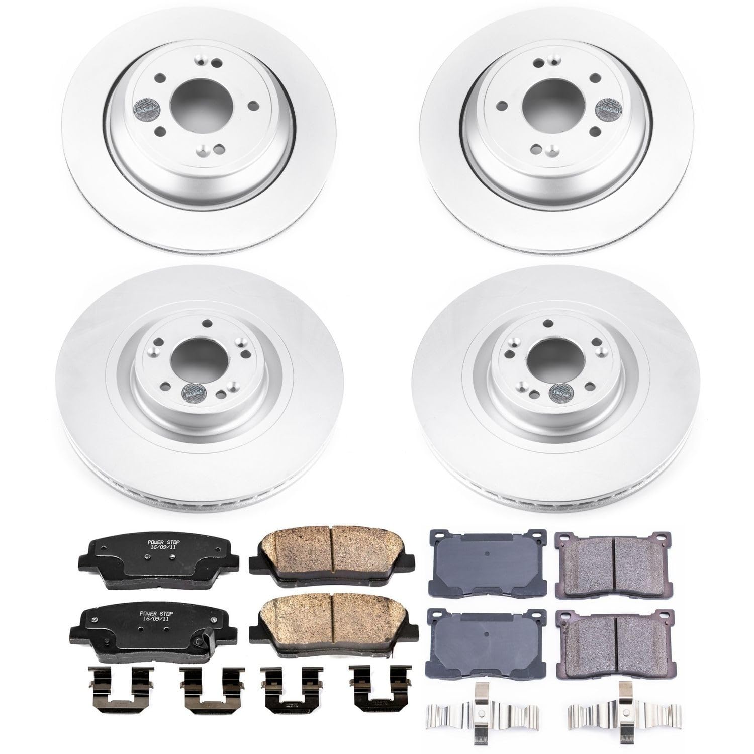 Power Stop CRK7342 Coated Brake Rotors and Z17 Front and Rear Brake Pads Kit For Hyundai Equus 2012-2016, Kia K900 2015-2017 [Model Specific]