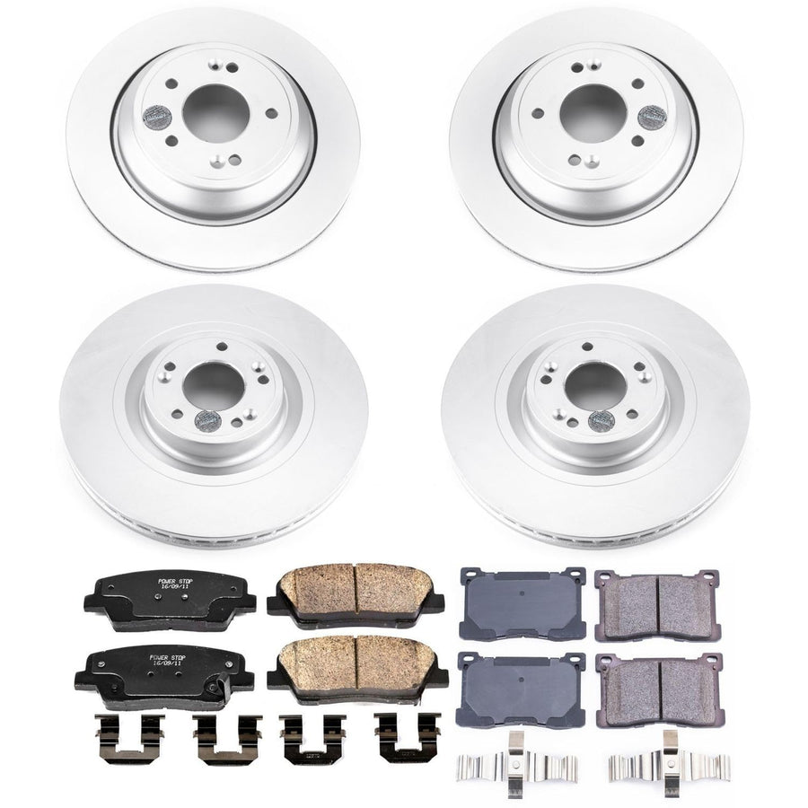 Power Stop CRK7342 Coated Brake Rotors and Z17 Front and Rear Brake Pads Kit For Hyundai Equus 2012-2016, Kia K900 2015-2017 [Model Specific]