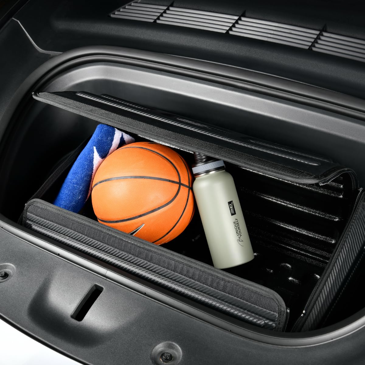 Handy Trunk Organizer 3D MAXpider 175 with Lid (Black) - Waterproof, Foldable, Compatible with SUV, Sedan, and Tools (Carbon Fiber Pattern, 36x23x8,65lb Capacity)