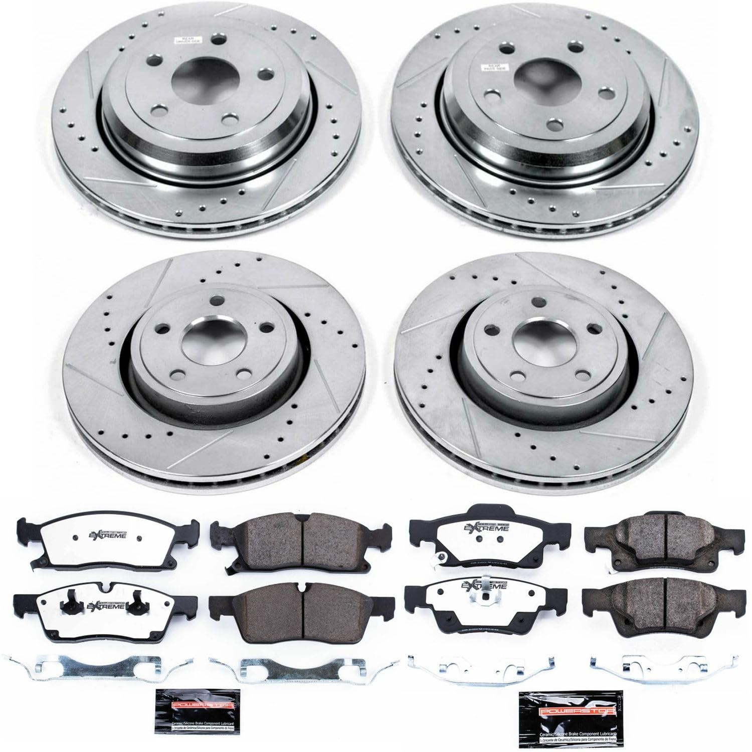 Power Stop Brake Kit Front and Rear For 2011 2012 2013 2014 2015 2016 2017 2018 2019 2020 Dodge Durango - Truck & Tow Carbon Fiber Ceramic Pads & Drilled and Slotted Rotors Replacement, K5955-36