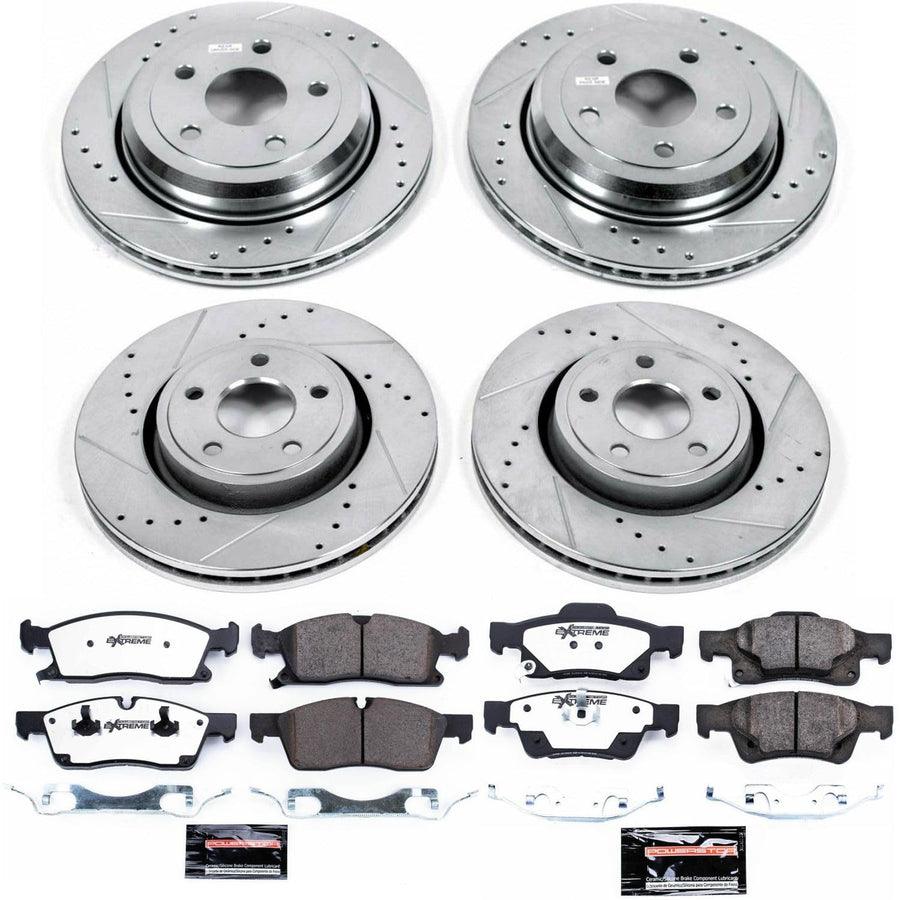 Power Stop Brake Kit Front and Rear For 2011 2012 2013 2014 2015 2016 2017 2018 2019 2020 Dodge Durango - Truck & Tow Carbon Fiber Ceramic Pads & Drilled and Slotted Rotors Replacement, K5955-36