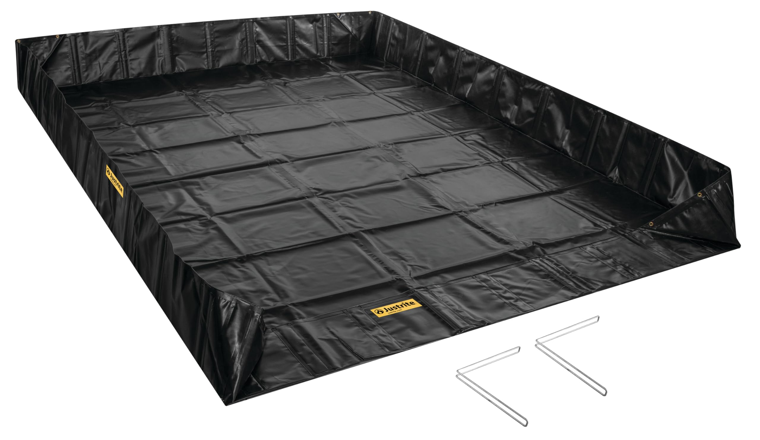 Justrite QuickBerm® Angle Bracket, 6' x 8' x 12" Large Oil Spill Containment Berm, 358 Gallon Spill Capacity, PVC Coated Fabric, Made in The USA, Black, 28069