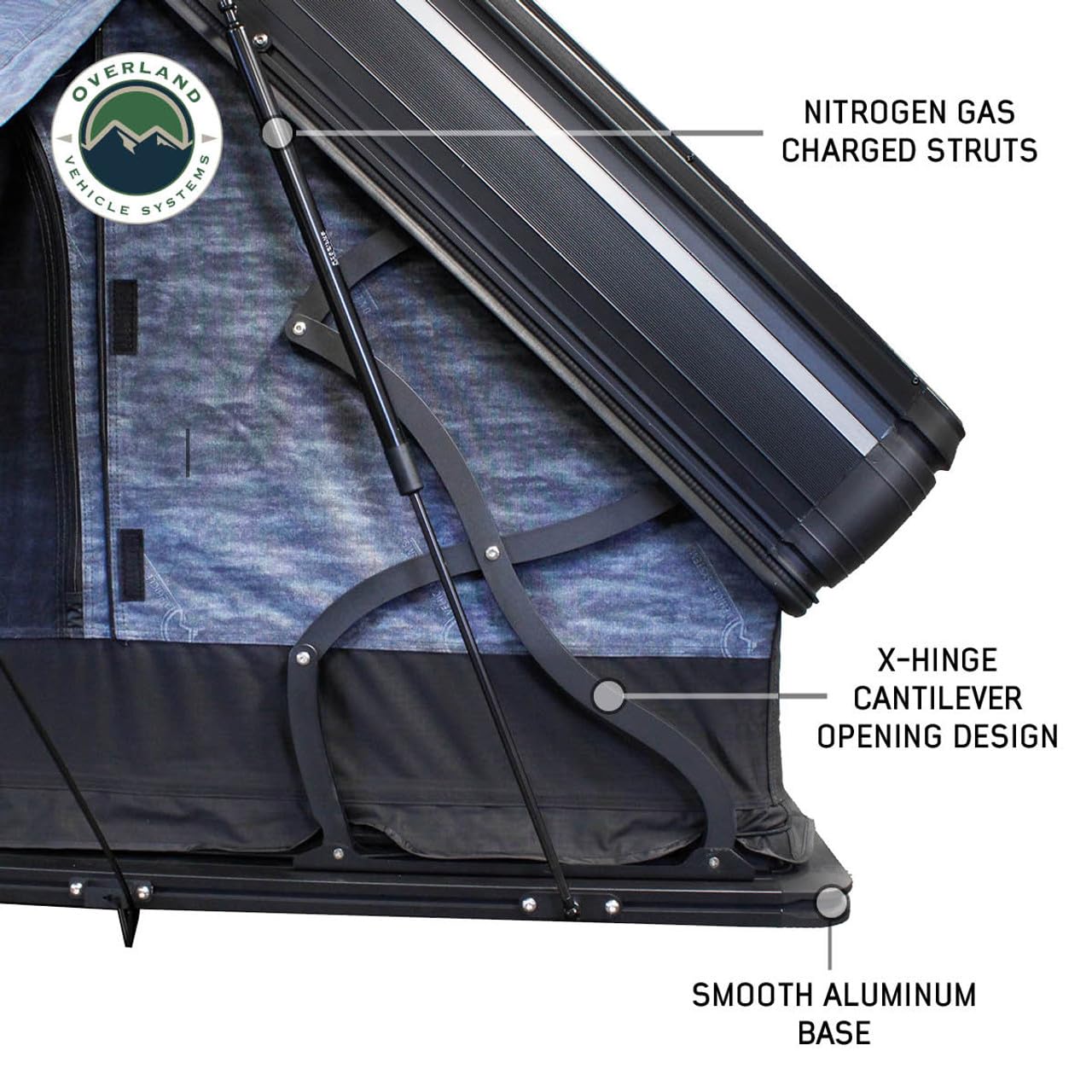XD Everest Overland Vehicle Systems Cantilever Aluminum Hard Sheel Roof Top Tent with Black Out Kit - Grey Body & Black Rainfly (2 Person Roof Top Tent)
