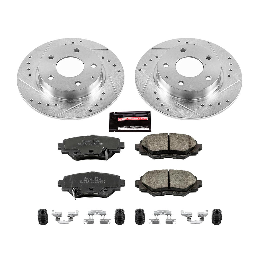 Power Stop K6963 Rear Brake Pads Z23 Carbon Fiber with Drilled & Slotted Brake Rotors Kit For Mazda 3 2014-2016 [Model Specific]