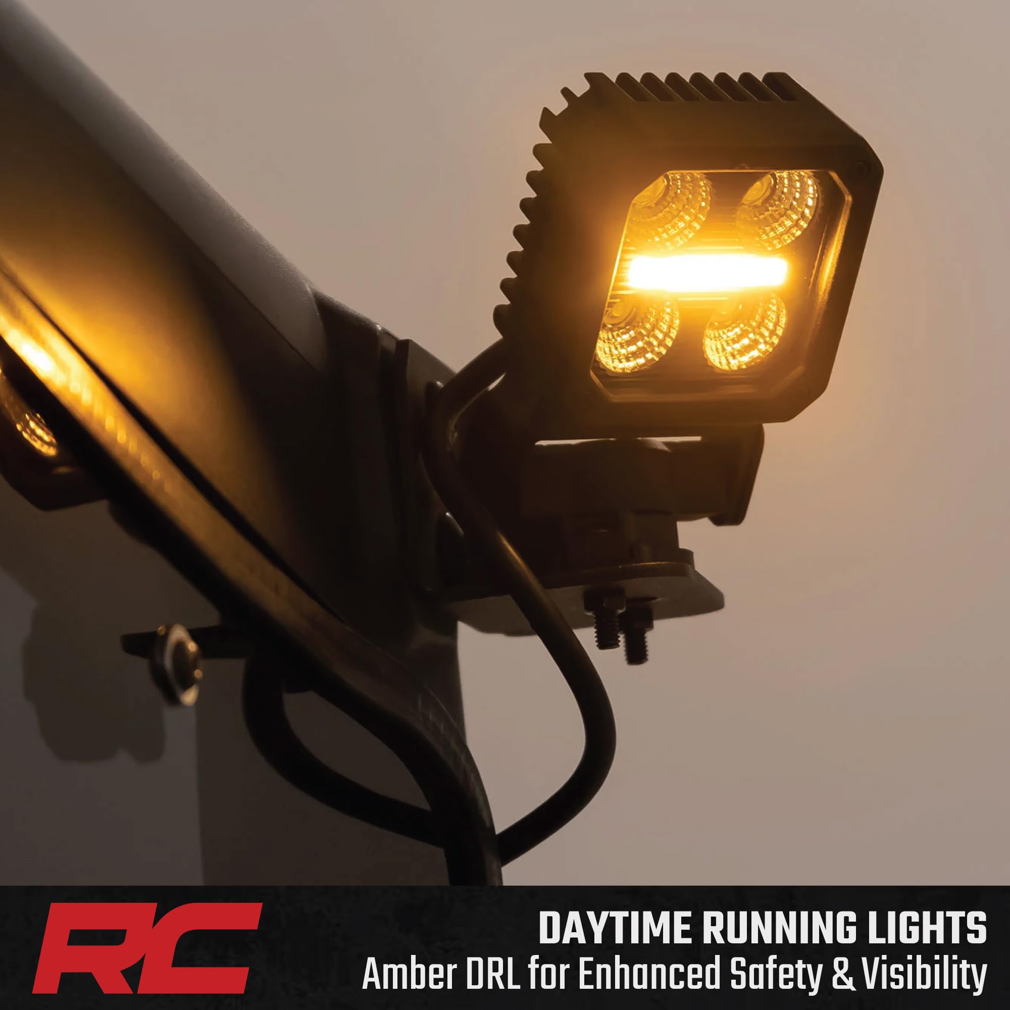 2" Rough Country Square Swivel Mount LED Light Pods with Amber DRL - Flood Beam, 360° Adjustable Off-Road Cube Lights, 40W 3600 Lumens Cree LEDs, IP67 Waterproof