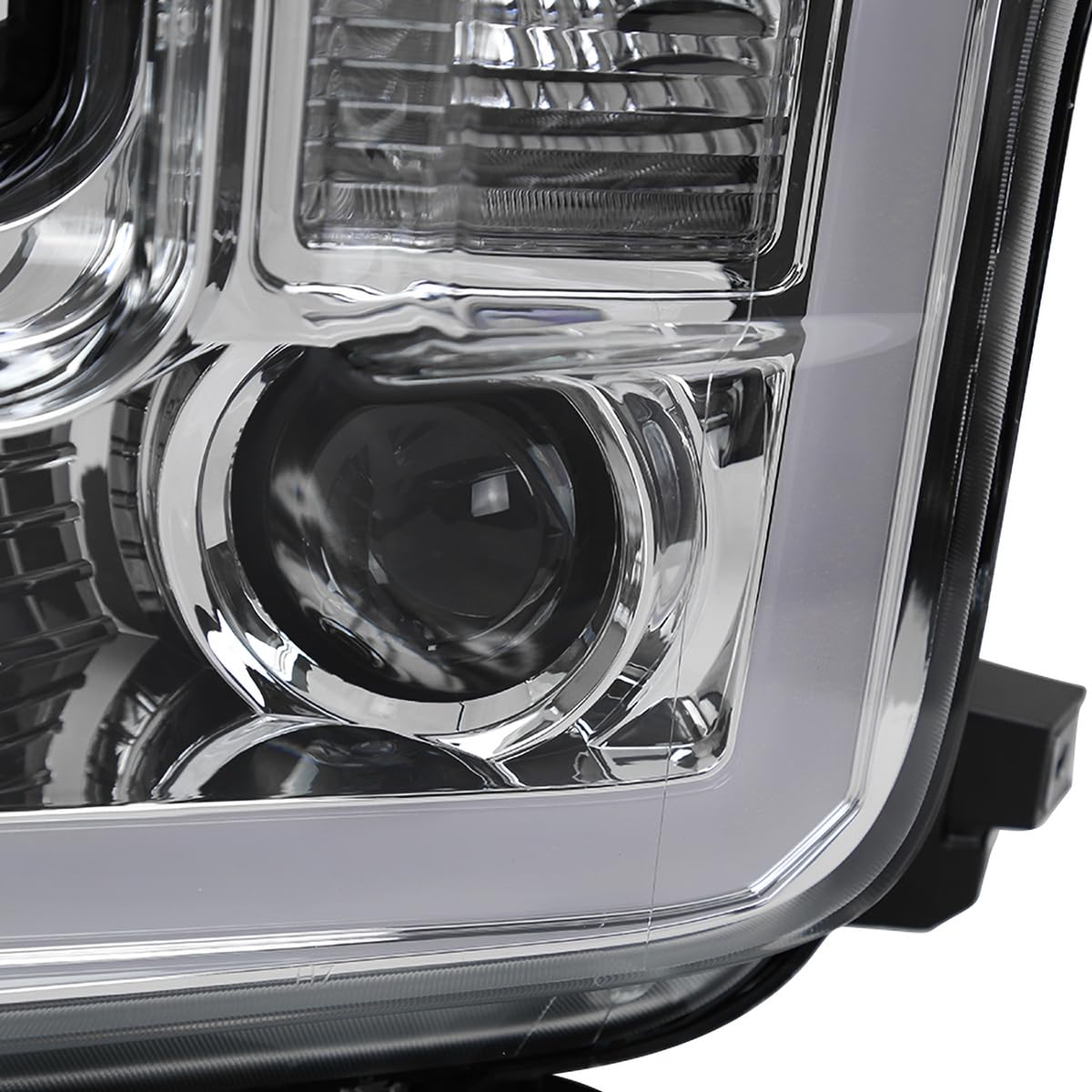 Chrome Projector Headlights SPEC-D TUNING w/LED Light Bar Compatible with 2015-2017 Ford F-150, Left + Right Pair Headlamps Assembly