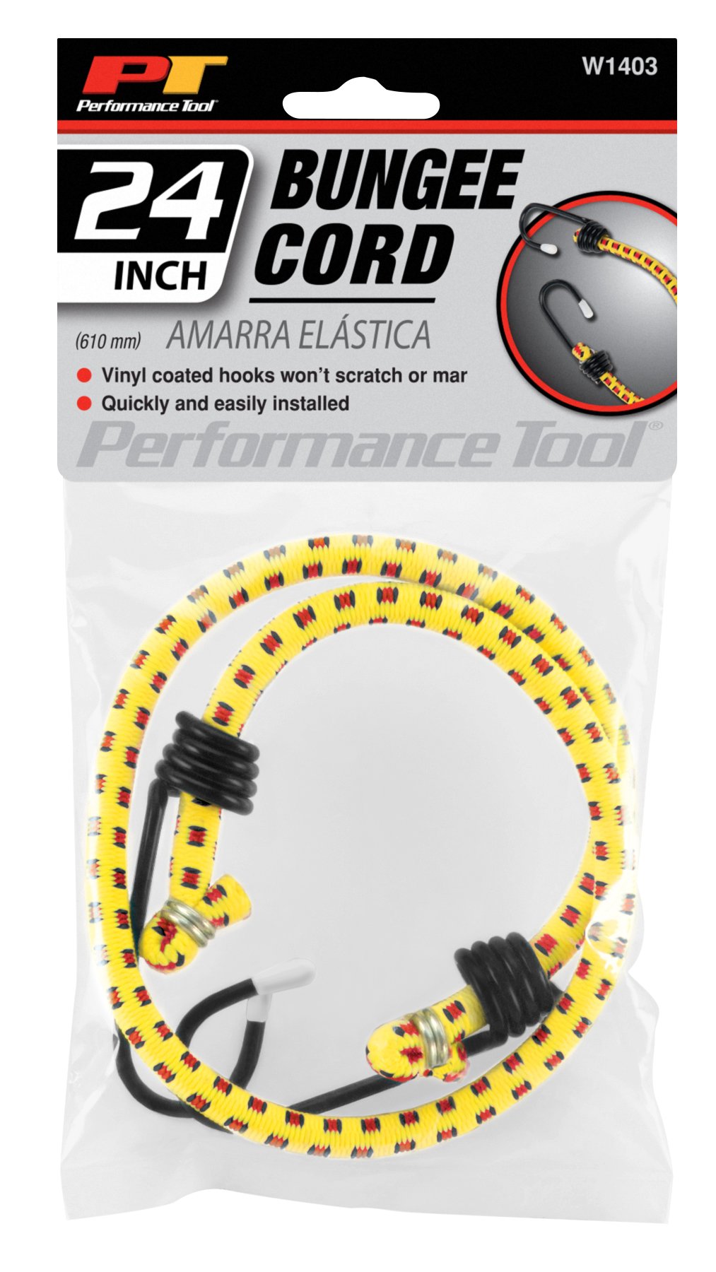 24-Inch Performance Tool W1403 Vinyl Coated Bungee Cord with Protective Hooks for Vehicle Cargo, Set of 2