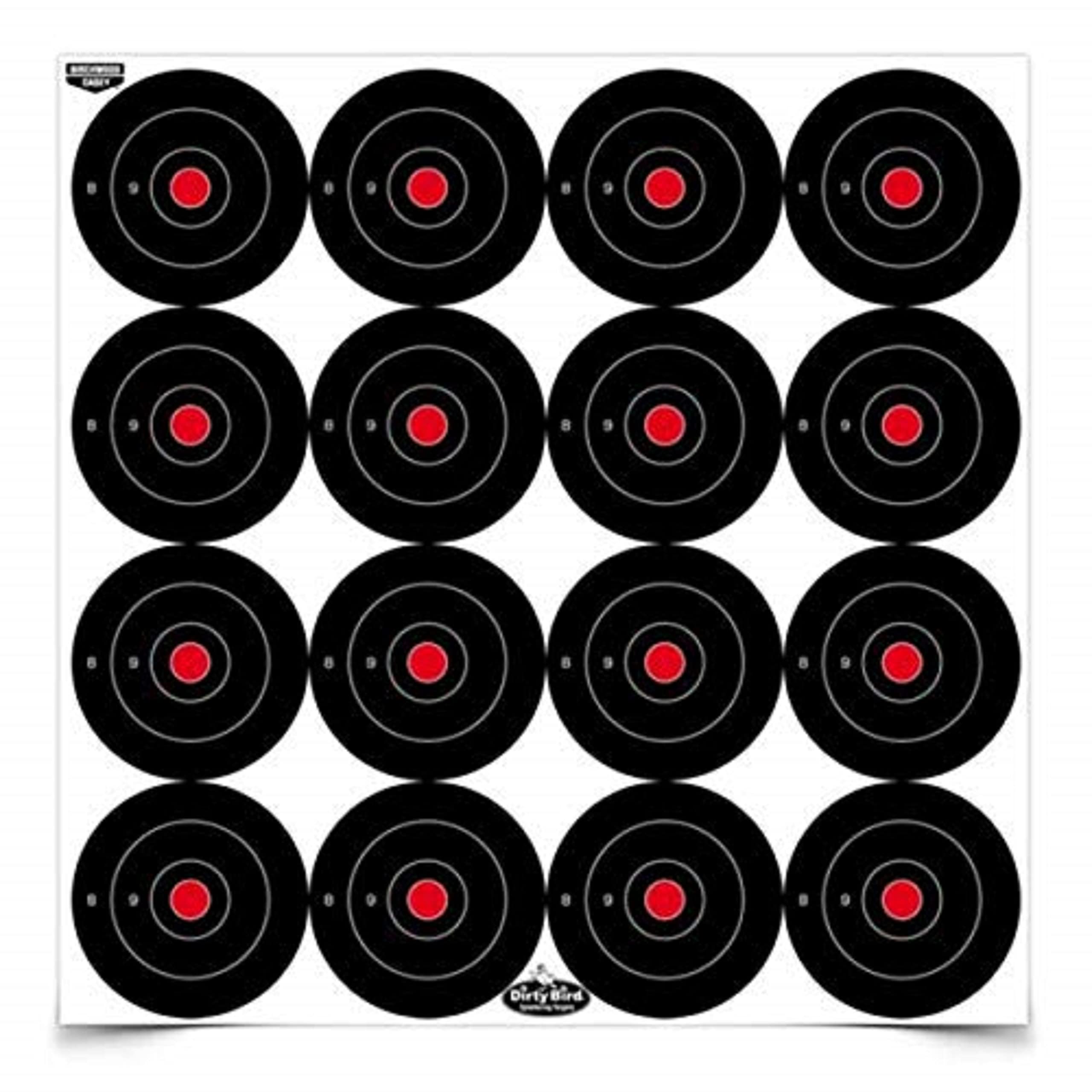 Birchwood Casey Dirty Bird Non-Adhesive Bull's-Eye Small Targets Practice Shooting for Indoor and Outdoor Use, 3" - 12 Sheets, 192 Targets
