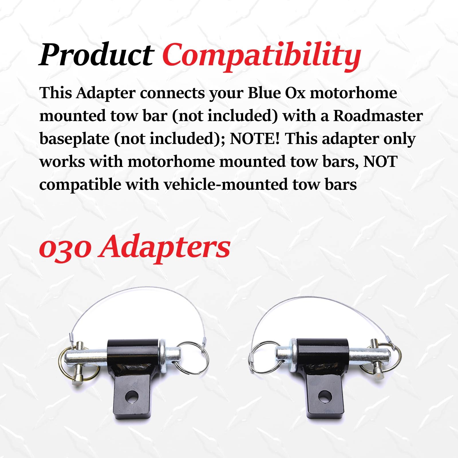 Roadmaster 030 Blue Ox Tow Bar Pair of Steel Adapters to RM Baseplate | Durable Powder-Coated | Direct and Crossbar Compatible | Motorhome Mounted Only | Easy Installation