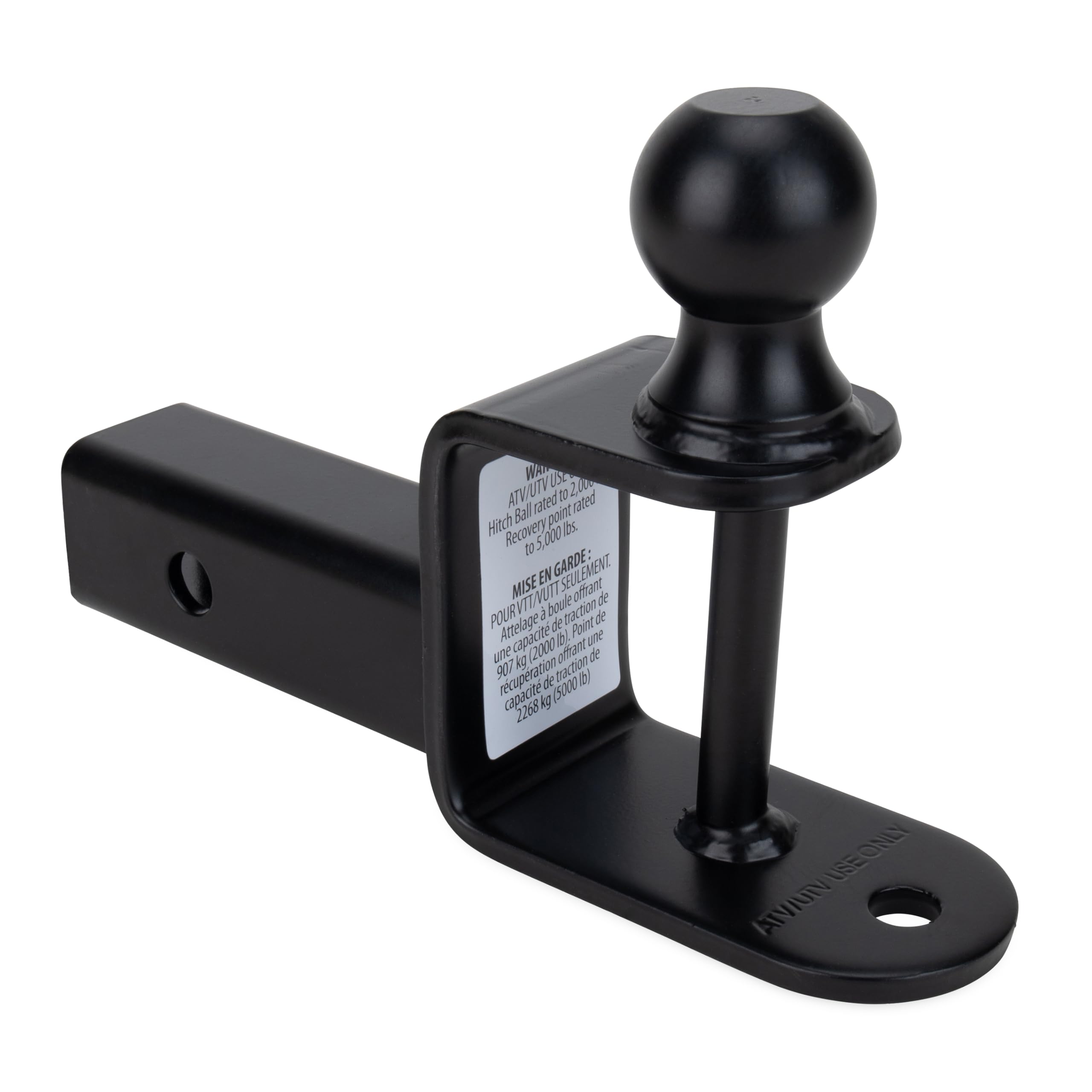 Camco Black Boar Multi-Hitch ATV/UTV – 2” Hitch Ball, 2” Shank, 6” Long – 2” Rise, 2,000 lb Capacity – Winch Strap Loop & 5/8” Pin Hole – Powder-Coated Steel (66025)