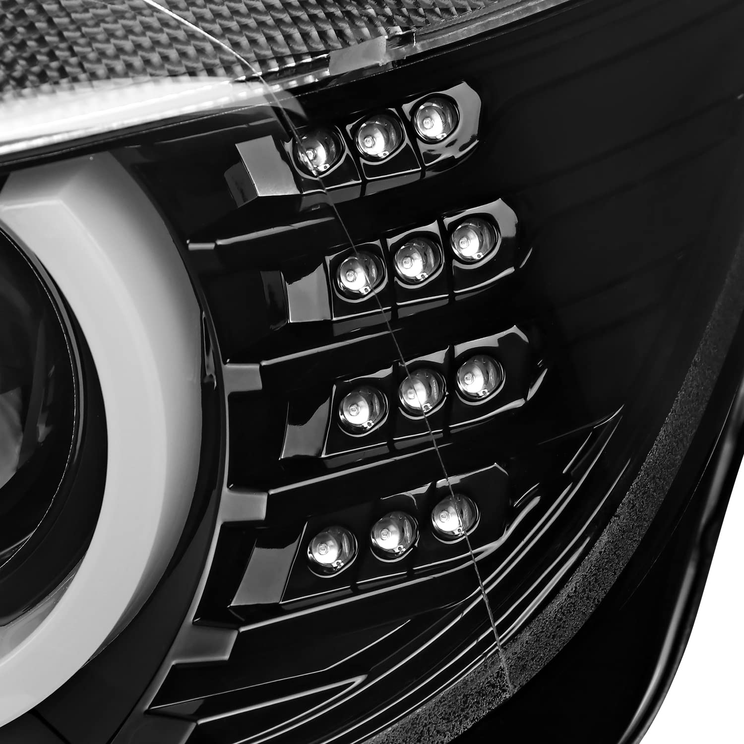 Jet Black SPEC-D TUNING U-Halo Projector Headlights w/LED Strip Compatible with 2012-2015 BMW F30 3-Series Sedan HID Type, Left + Right Pair Headlamps Assembly