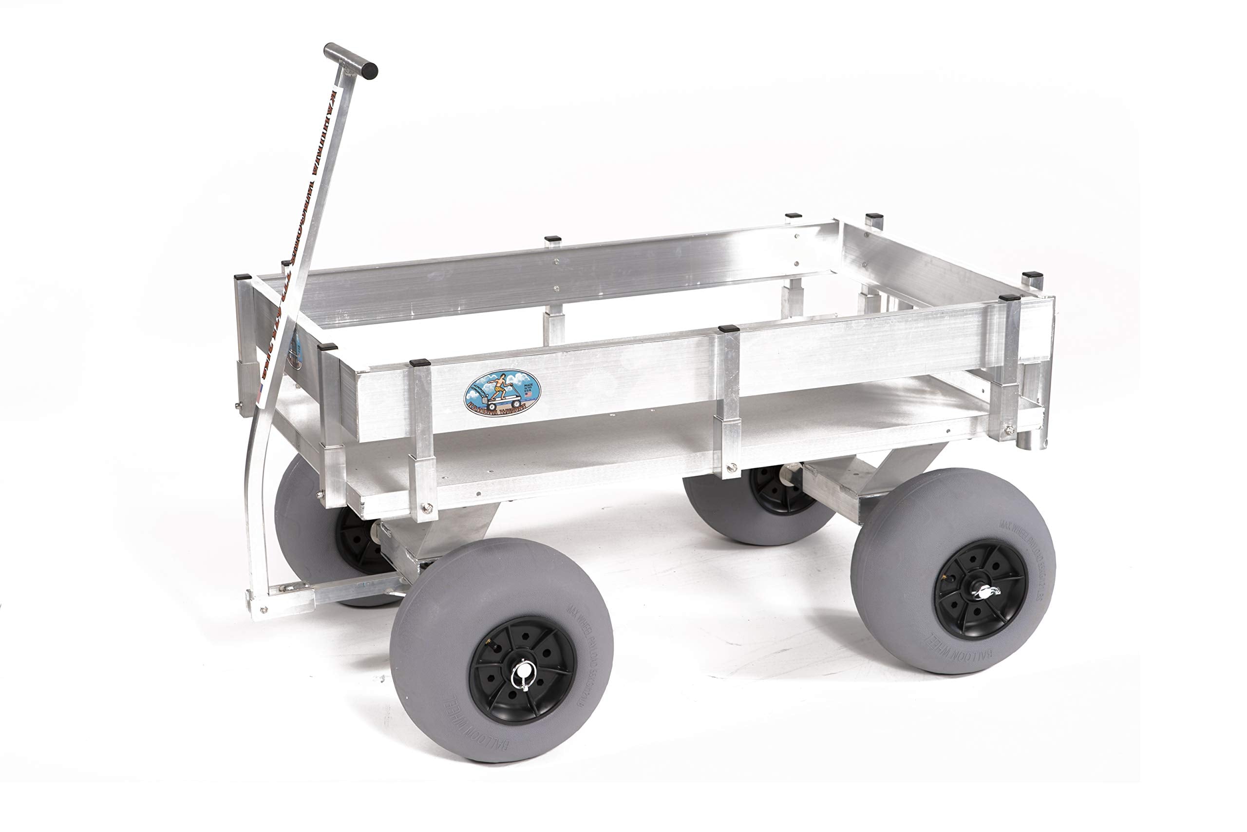 Beach Wagon-Large Big Kahuna Solid Aluminum Deck, Aluminum-Balloon Tires-Rod Holders-No Rust-Walls-Made in USA