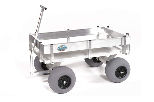Beach Wagon-Large Big Kahuna Solid Aluminum Deck, Aluminum-Balloon Tires-Rod Holders-No Rust-Walls-Made in USA