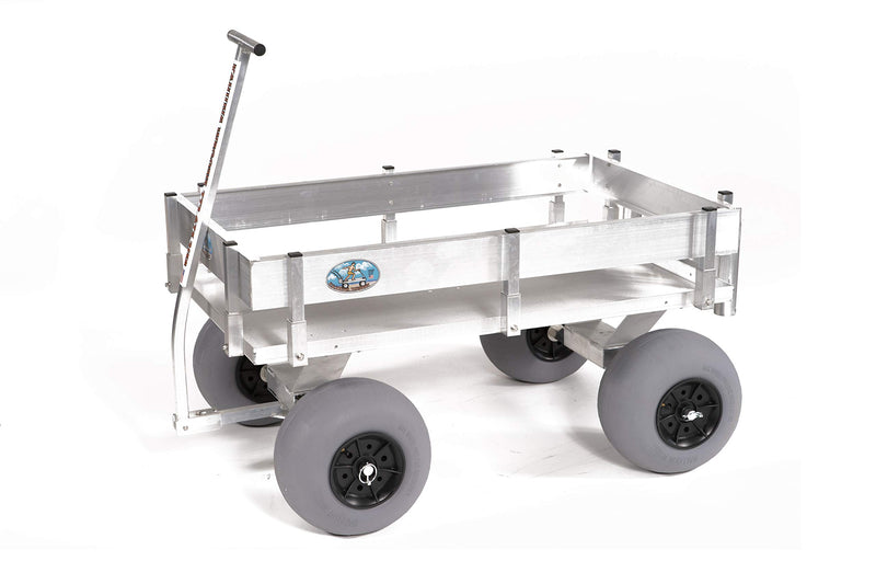 Beach Wagon-Large Big Kahuna Solid Aluminum Deck, Aluminum-Balloon Tires-Rod Holders-No Rust-Walls-Made in USA