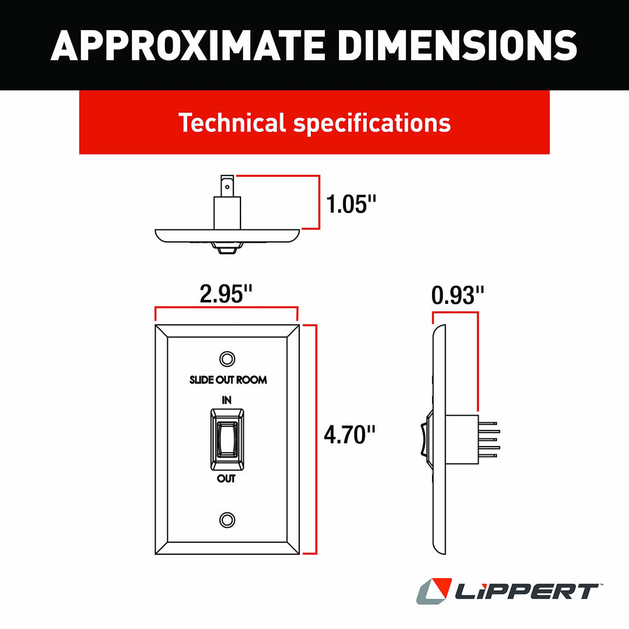 In-Wall Lippert Replacement Interior In/Out Switch Assembly with 3 Connectors on the Back for RV Slide-Out Systems, White - 120639