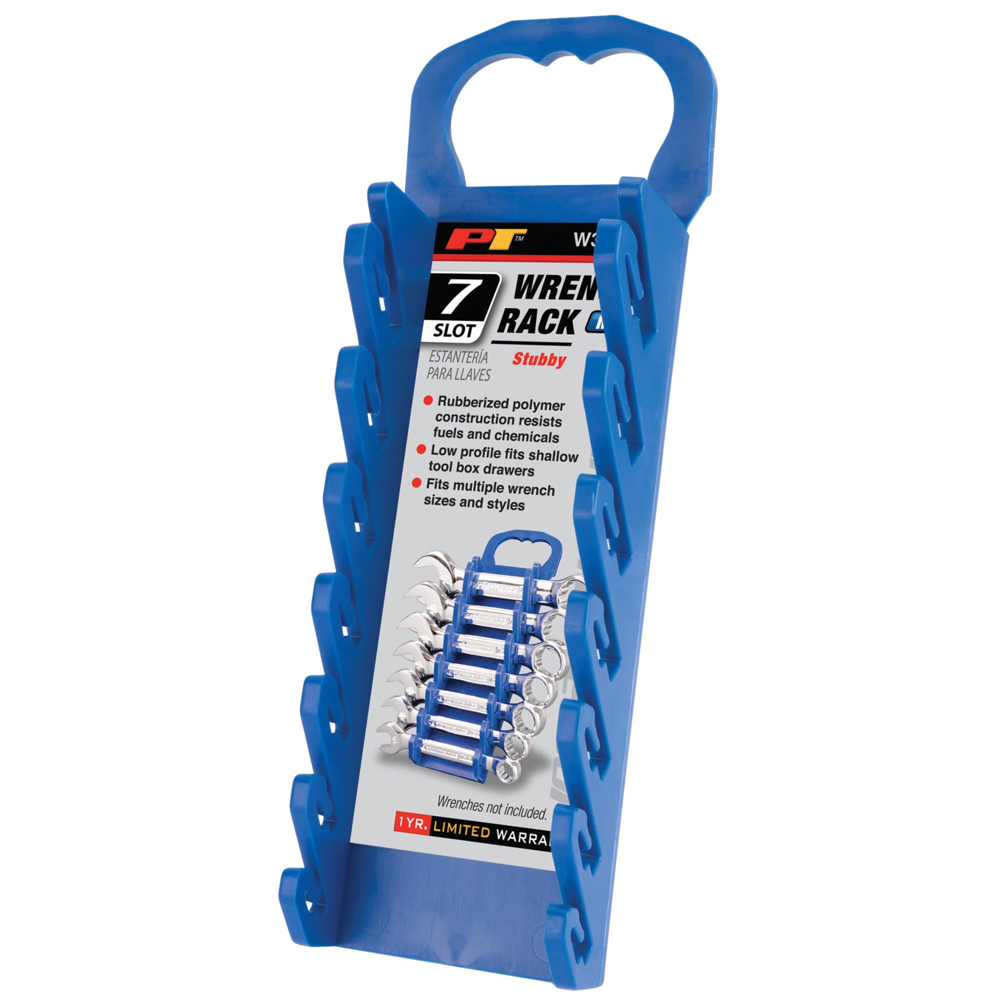 Performance Tool W30594 Organizer Rubberized Polymer Wrench for Metric Sizes 8-14mm, Non-Slip Slots Lock Wrenches, Compact and Mountable