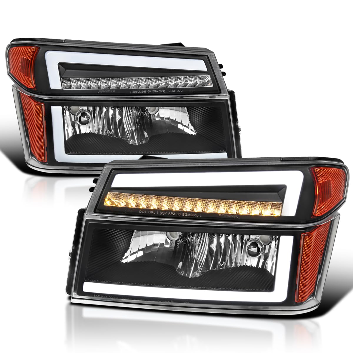 Black Headlights + Corner Lights w/LED Tube SPEC-D TUNING Compatible with 2004-2012 Chevy Colorado, GMC Canyon Left+Right Head Lamp Assembly