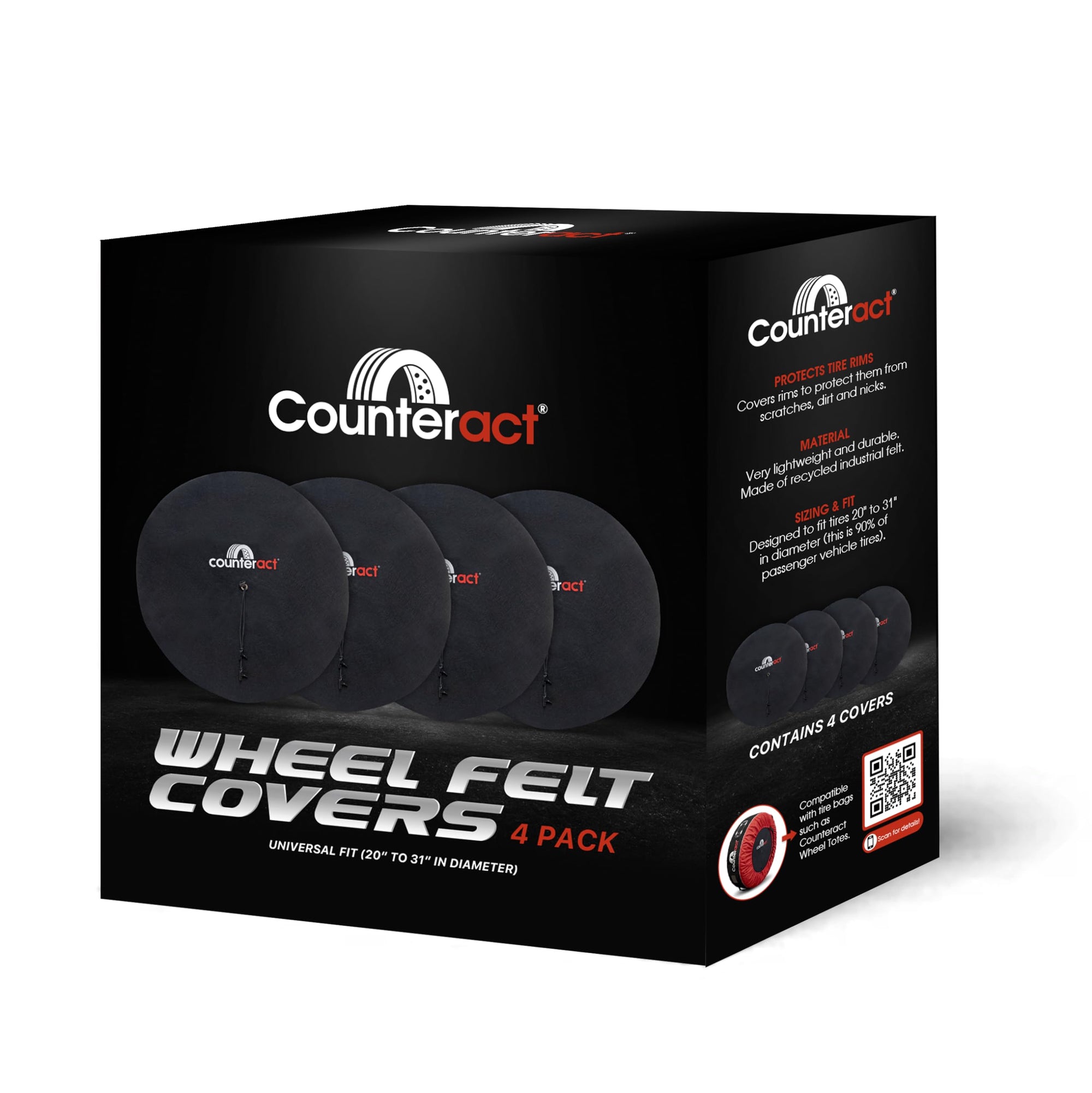 CBB-WTFC Counteract Felt Covers to Protect Rims - 4 Pack - Includes Fixing Lines and Plastic Clips - Wheel Totes Sold Separately - Designed to Fit Tires 20" to 31" in Diameter