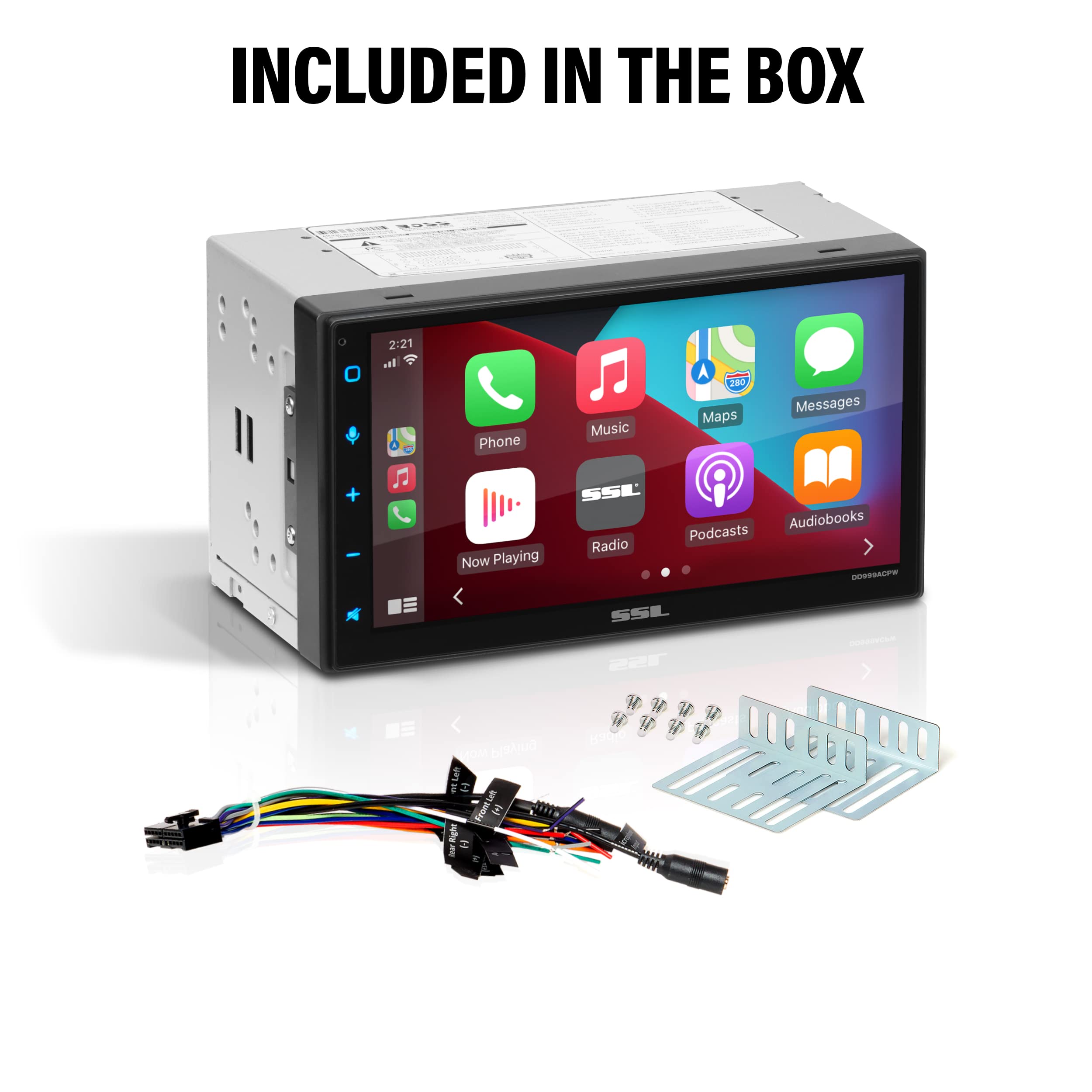 Apple CarPlay Sound Storm Laboratories DD999ACPW Wireless Android Auto Car Multimedia Player - Double-Din, 6.75 Inch Capacitive Touchscreen, Bluetooth, USB, No CD DVD Player, Multi-Color Illumination