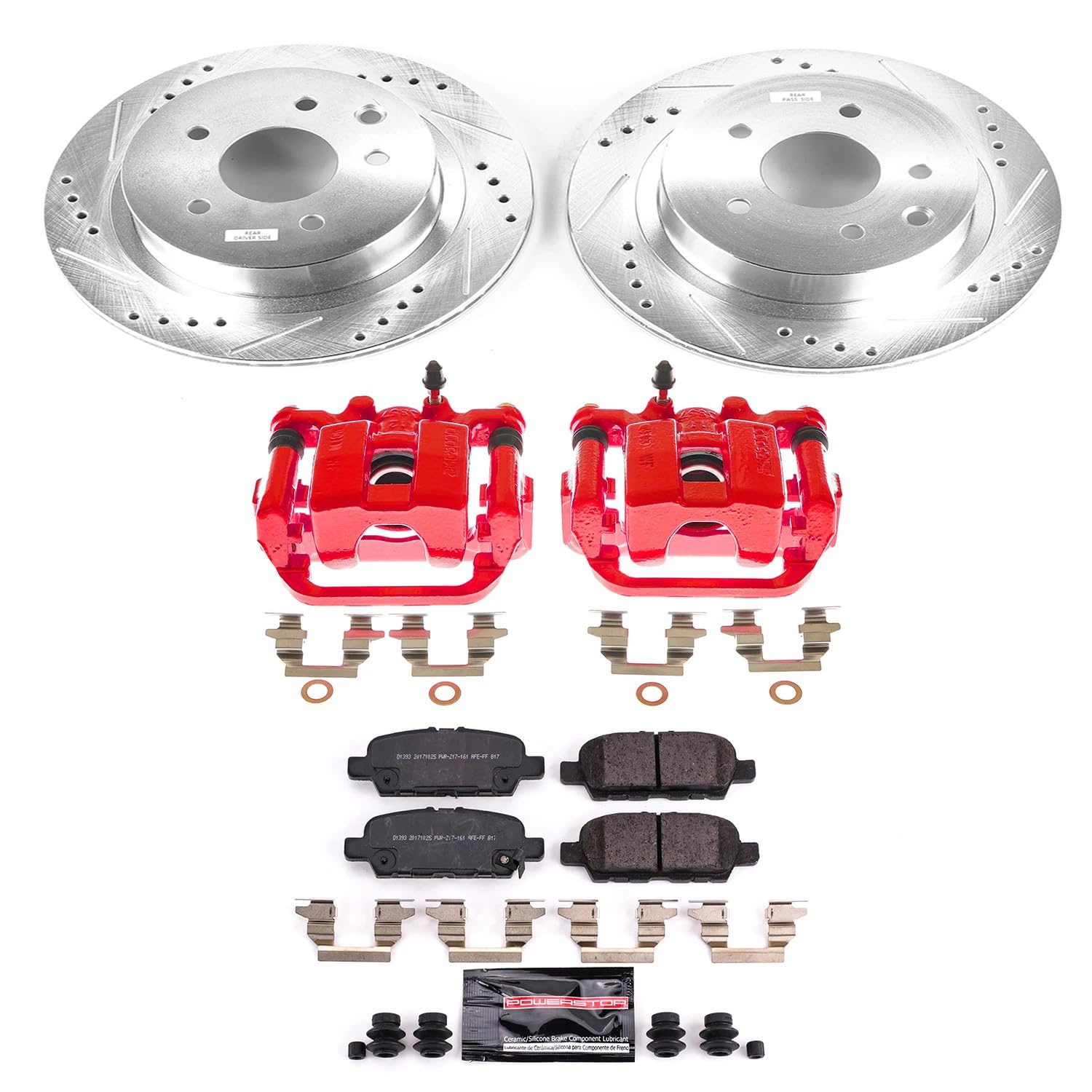 Power Stop Z23 Daily Driver KC6761A Rear Brake Caliper Kit-Drilled/Slotted Brake Rotor, Brake Pads & Calipers For Nissan LEAF, Nissan Rogue, Nissan Rogue Sport [Model Specific]